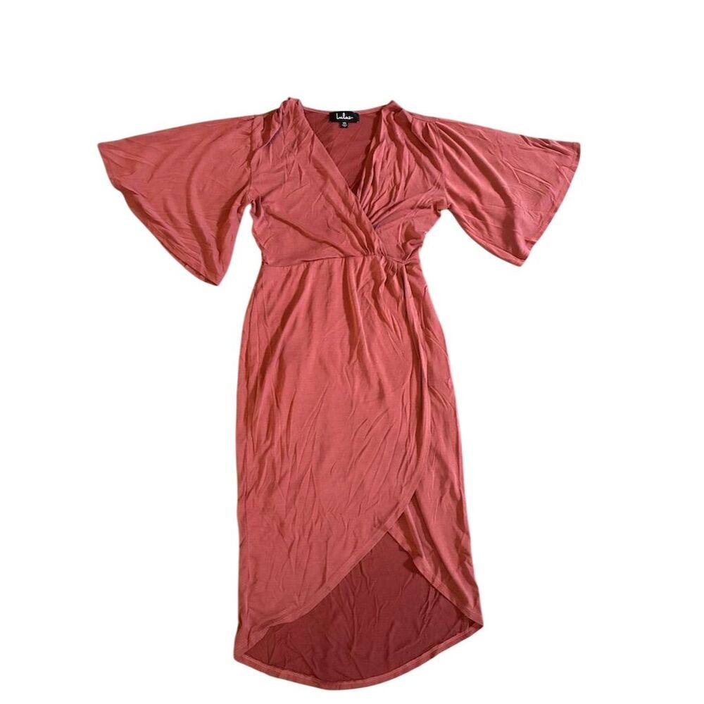 Lulus Women's XS Rusty Rose Surplice Wrap Midi Dress Pink